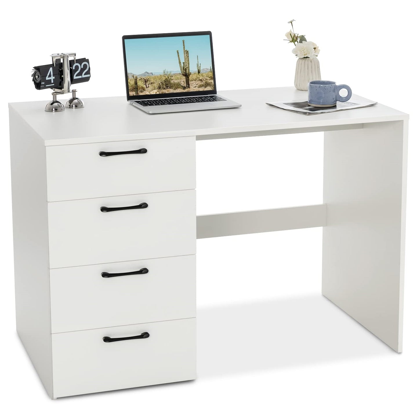 Bureau – Computertafel – Werkplek – Studietafel – Schrijftafel – Modern Wit Design – 110 x 60 x 76 cm – 4 Ruime Lades