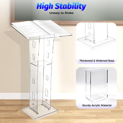 Acrylic Podium – Spreekgestoelte – Lectern – Presentatiepult – Standaard – Lichtgewicht & Stevig – 110cm Hoog Met Opbergplateau