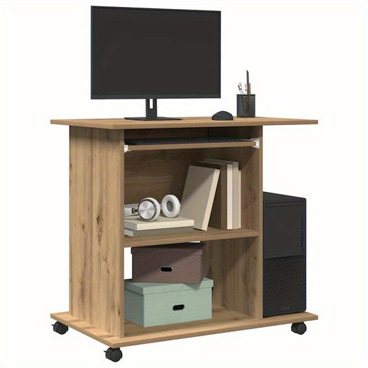 Computer Desk Measuring 80X50X75 Cm, Crafted from Artisanal Wood in Oak Color.