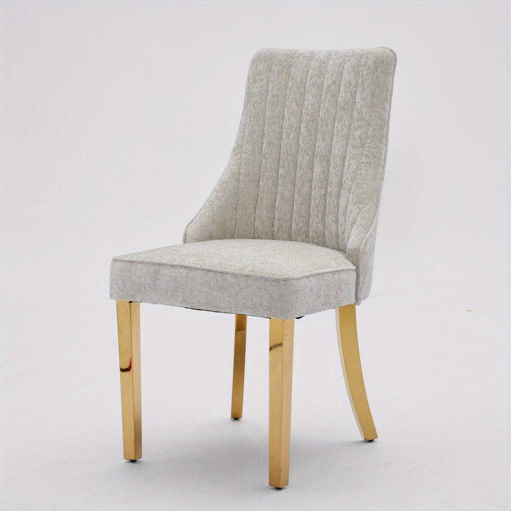 Eetkamerstoel – Stoel – Kuipstoel – Keukenstoel – Dining Chair – Luxe Beige Chenille Bekleed – Gouden Metalen Frame Met Drievoudige Veerkracht & Stevige Rugleuning
