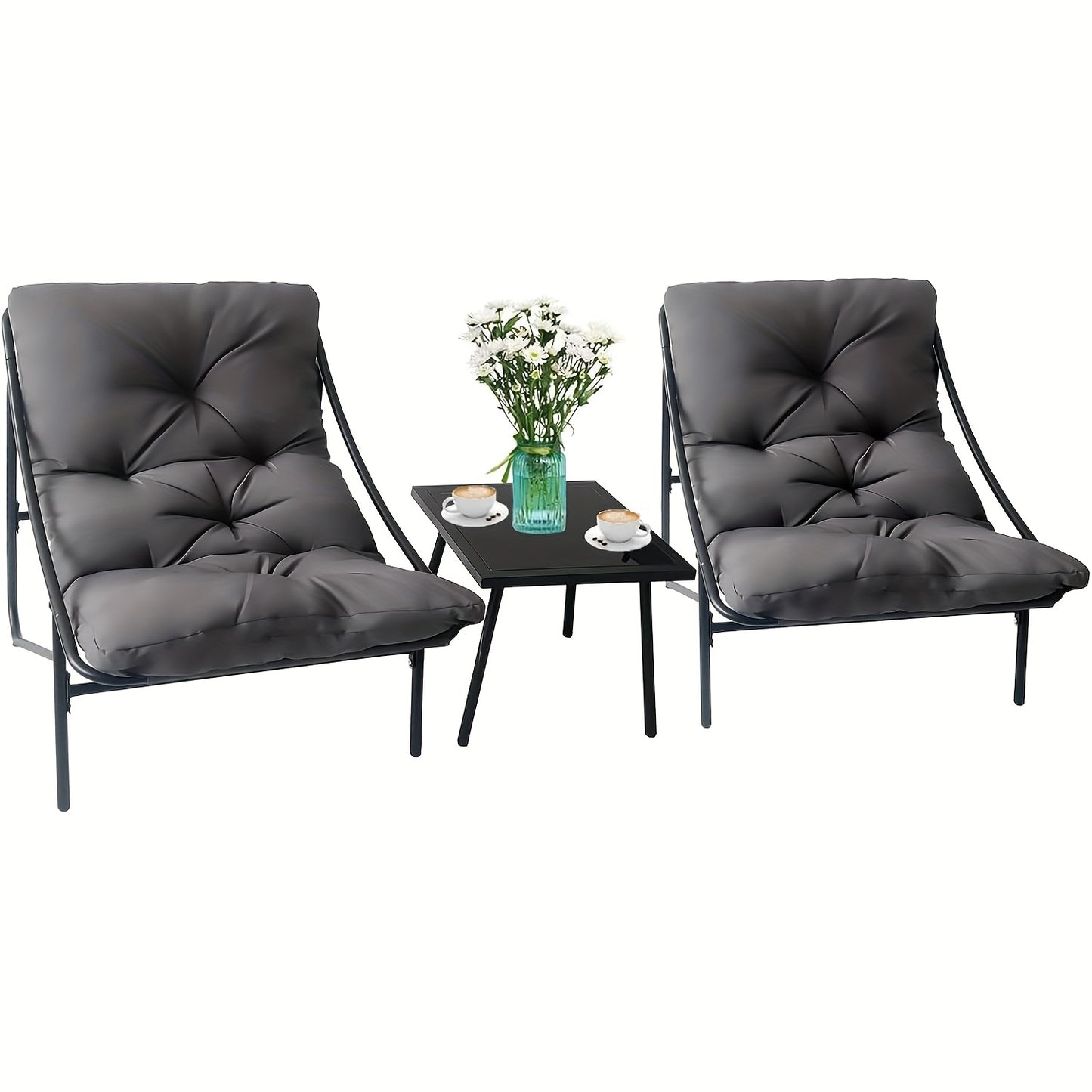 Balkonset – Bistroset – Tuinset – Loungeset – Balkonmeubelen – Compact Design – Stevig Metalen Frame – Bordeauxrode Kussens