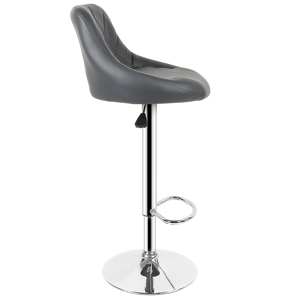 Barstoel – Barkruk – Barstoel Keuken – Barstoel Met Rugleuning – Barkruk Set Van 2 – Verstelbare Zithoogte – 360° Draaibaar – PU Leder – Met Voetsteun – Grijs – 46x32x85-105 cm