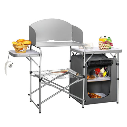 Campingkastje – Campingtafel – Outdoor Kastje – Vouwkastje – Campingmeubel – Aluminium Frame – Windschermen & Opbergtas – Compact & Lichtgewicht