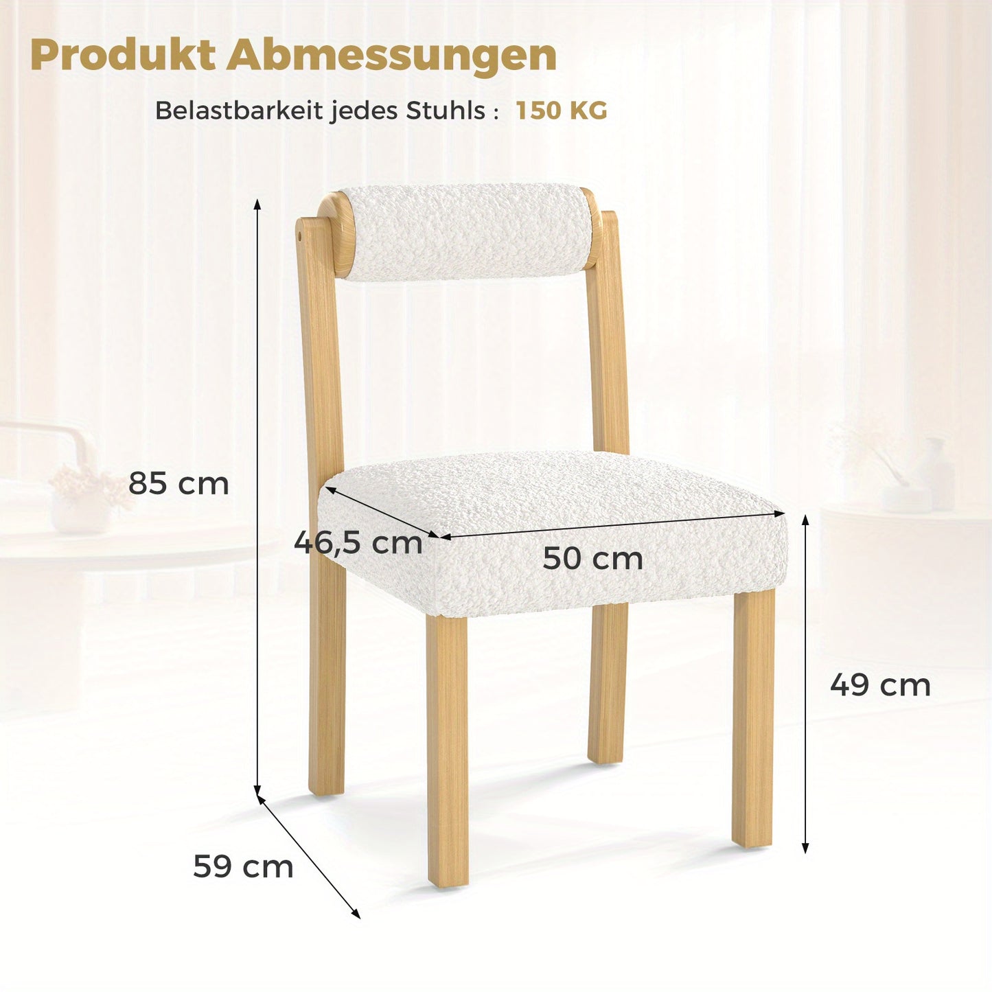 Eetkamerstoel – Houten Stoel – Keukenstoel – Dining Chair – Stoel Met Kussen – Set Van 2 Of 4 – Witte Faux Sherpa Bekleding – Stevig Rubberhouten Frame