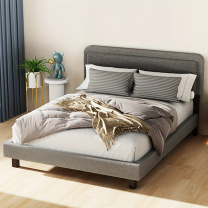 Modern Gestoffeerd Tweepersoonsbed met Pluche Grijs Lamshuid Hoofdeinde – Houten Lattenbodem, Eenvoudige Montage, Boxspring Niet Nodig – 90x200 / 140x200 / 160x200 cm