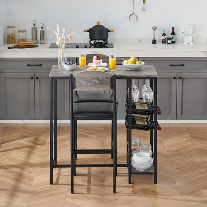 Bartafel – Statafel – Barset – Eettafel – Hoge Tafel – Retro Bruin – Met Wijnrek & Opbergrek – MDF Houten Blad Met Metalen Frame