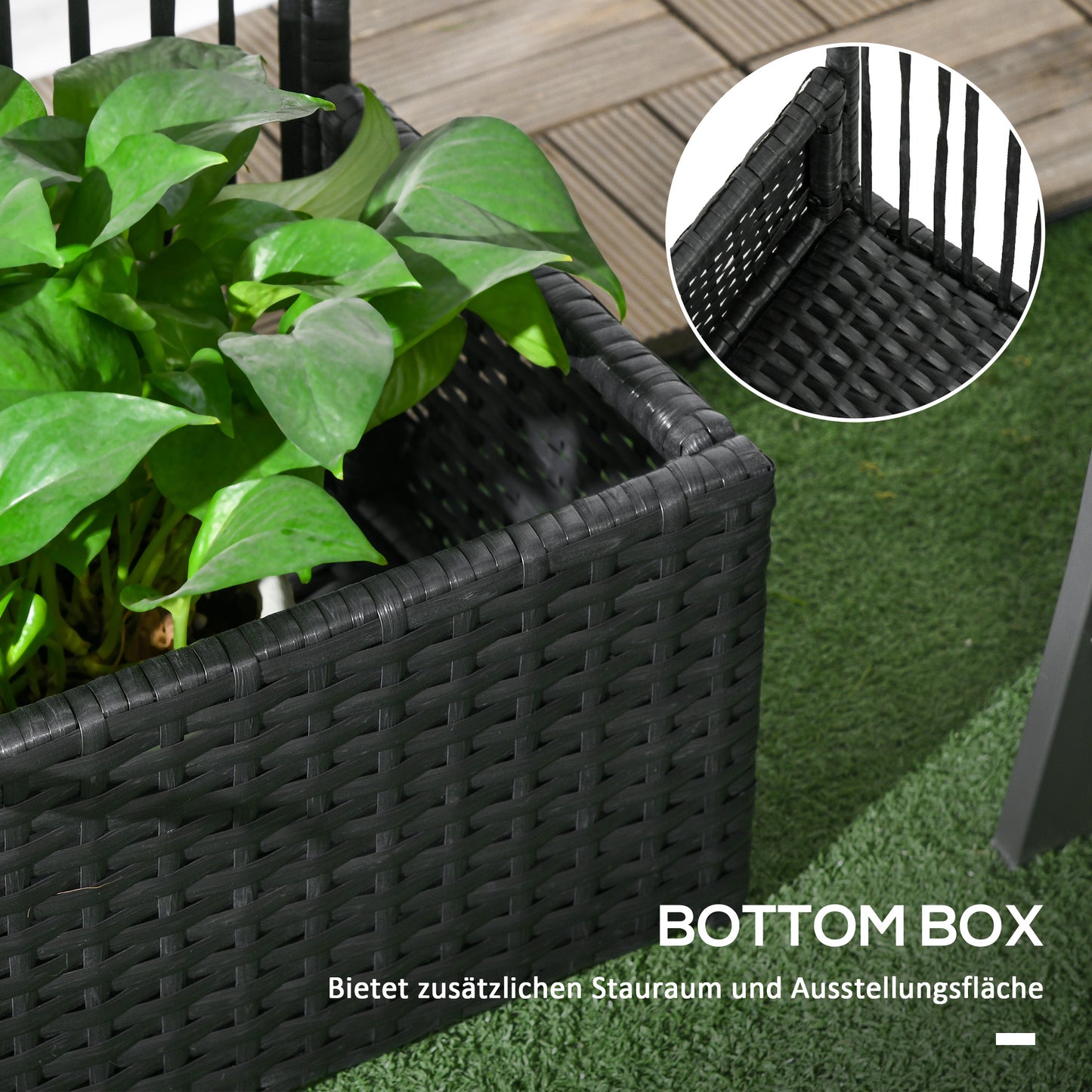 Bloempot – Plantenbak – Plantenbak Met Klimrek – Verhoogde Bloembak – Bloemenbak – Weerbestendig Poly Rattan – 103x103x29 cm Zwart