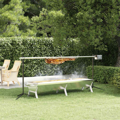 Automatische Houtskoolbarbecue – Elektrische BBQ – Grill – Houtskoolgrill – Buitenbarbecue – 207x45x83 cm – RVS Materiaal – Motor voor Automatisch Draaien
