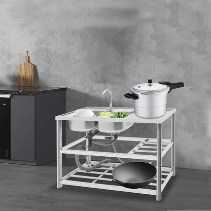 Vrijstaande Spoeltafel – RVS Werktafel – Dubbele Spoelbak – Keukentafel – Afwastegel – Roestvrij Staal – 120x45x80 cm – 360° Draaibare Kraan