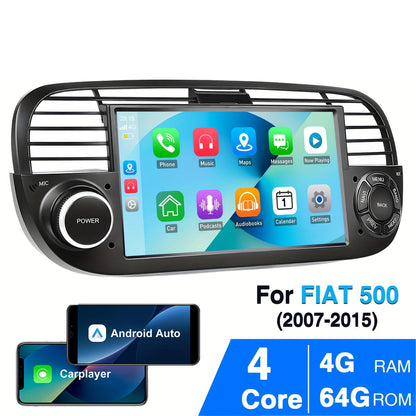 Autoradio – Multimedia Speler – 2 DIN Systeem – Auto Stereo – Navigatie Radio – 7 Inch HD Touchscreen – Android 14 Met 4G & 64GB Intern Geheugen – Draadloze CarPlay & WiFi – Geschikt Voor Fiat 500 2007-2015 – Zwart