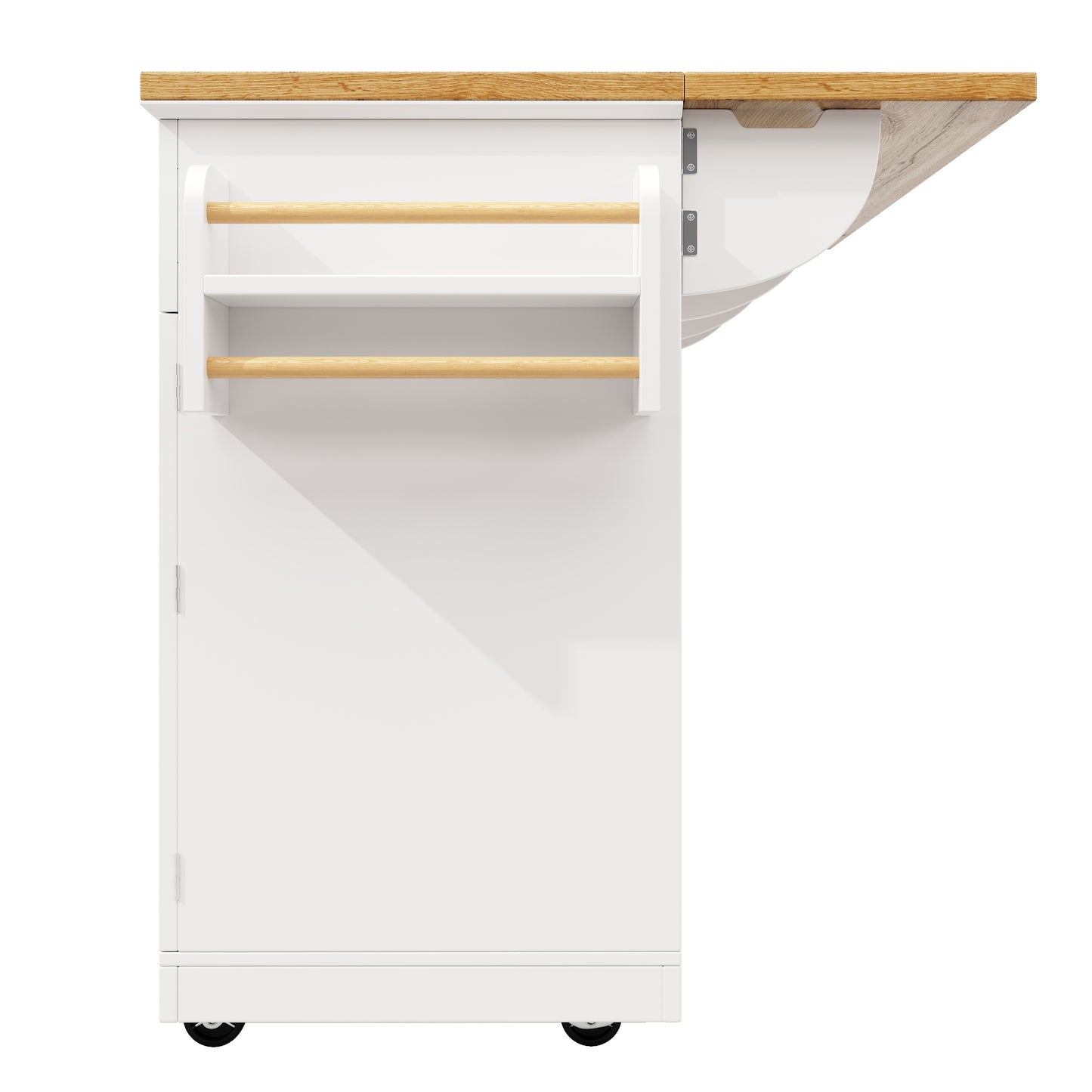 Keukeneiland – Keukentrolley – Keukenkast – Buffetkast – Serveerwagen – 5 Laden – Verstelbare Legplanken – Glazen Deuren – Houten Werkblad – Wieltjes – Wit – 140x40(63,5)x95 cm