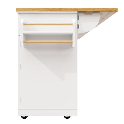 Keukeneiland – Keukentrolley – Keukenkast – Buffetkast – Serveerwagen – 5 Laden – Verstelbare Legplanken – Glazen Deuren – Houten Werkblad – Wieltjes – Wit – 140x40(63,5)x95 cm