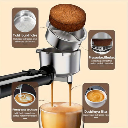 1 Unit CAFELFFEMK-601 Espresso Machine with Milk Frother, 20bar Extraction, Visible Pressure Gauge, Stainless Steel Body, Removable Drip Tray, 1.1L Water Capacity, Coffee Shop Gift Suitable for Lovers/father/mother, Office Eq