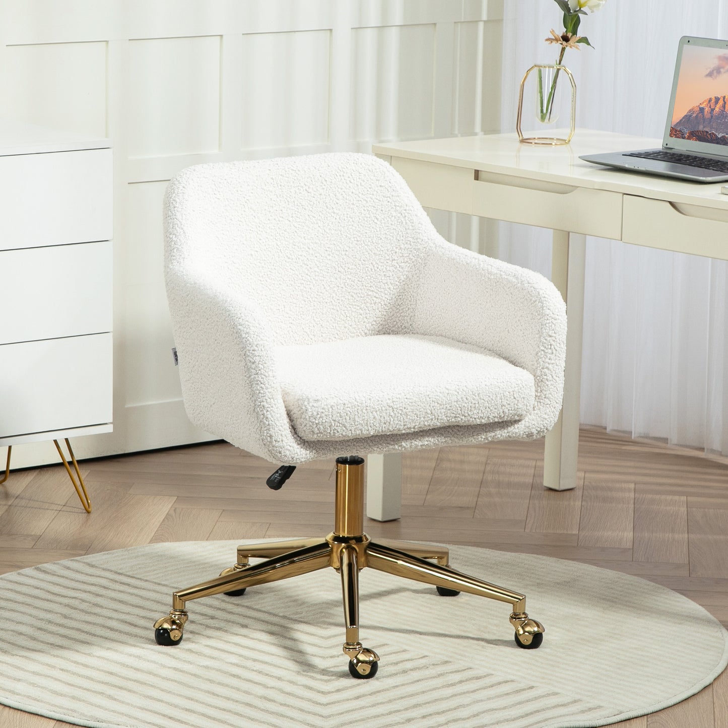 Bureaustoel – Werkstoel – Computestoel – Bureaustoel Met Wielen – Draaistoel – Verstelbare Hoogte – 360° Swivel – Max. 120 Kg – Crème Kleur