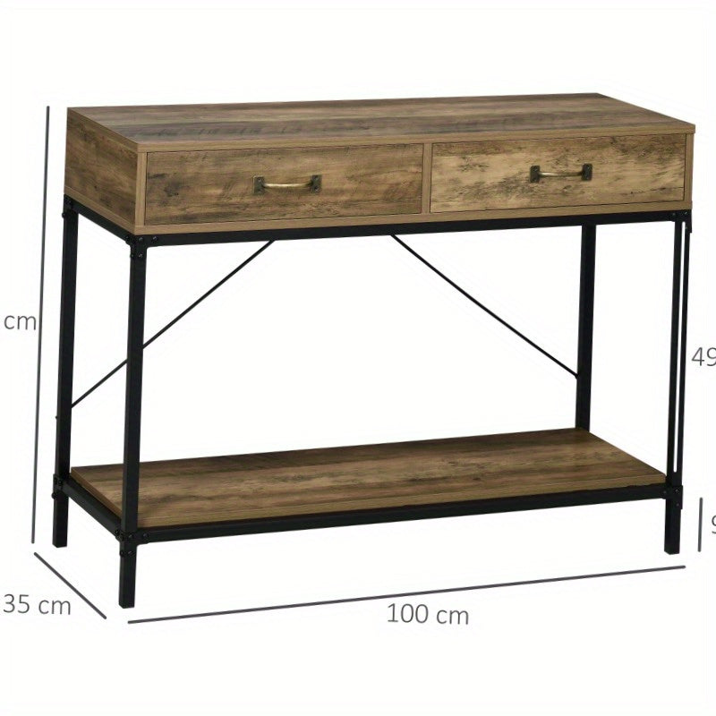 Sidetable – Consoletafel – Wandtafel – Haltafel – Dressoir – Vintage Bruin Zwart – 2 Lades – Compact 100x35x76,5 cm