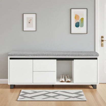 Schoenenkast – Schoenenrek – Schoenenbank – Opbergkast – Entreebank – Met Zitvlak En Lades – Compact Wit MDF – 110x35x42 cm