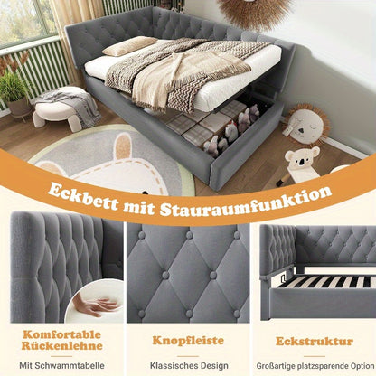 Bedbank – Slaapbank – Sofa Bed – Daybed – Bedbankje – Fluwelen Bekleding – Hydraulisch Opbergvak – Lattenbodem – 90x200 cm – Compact & Multifunctioneel