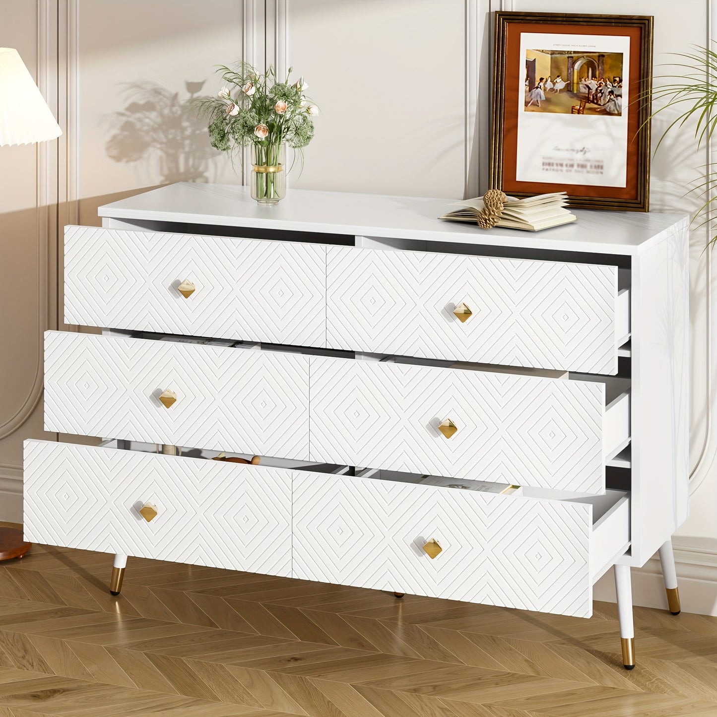 Modern 6 Drawer Chest Of Drawers - 120x40x80cm - Ideal for Bedroom And Living Room, Storage Drawer Units