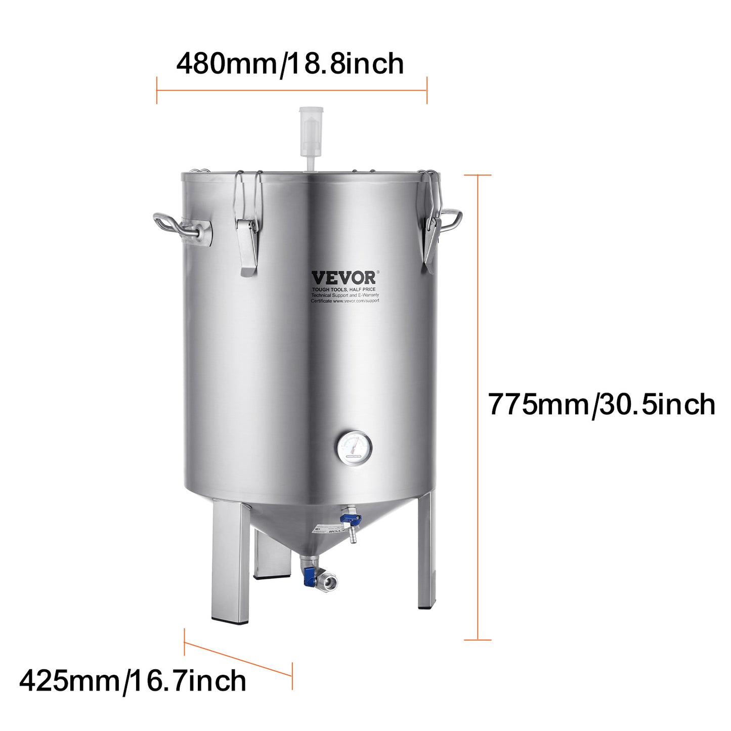 Brouwketel – Gistingstank – Maischketel – Fermentatievat – Bierbrouwketel – 16 Gallon Capaciteit – Voedselveilig 304 RVS