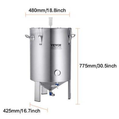 Brouwketel – Gistingstank – Maischketel – Fermentatievat – Bierbrouwketel – 16 Gallon Capaciteit – Voedselveilig 304 RVS