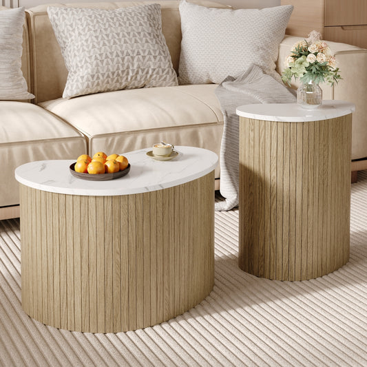 Modern Minimalist Coffee Table with Marble-Effect End | Scandinavian-Inspired Side Table, Versatile Living Room Furniture, Flexibly Combined or Separated to Suit Different Layouts, Metal Construction