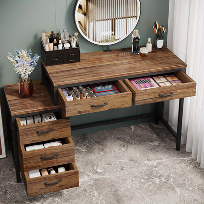 Make-up tafel – Kaptafel – Schminktafel – Make-up bureau – Make-up organizer – Vintage stijl – 5 lades met omkeerbare zijlade – Stabiel metalen frame
