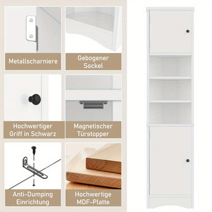Badkamerkast – Badkamermeubel – Medicijnkast – Kolomkast – Opbergkast – Driehoekig Ontwerp – 36,5x24,5x170cm – Vochtbestendige Verf – Verstelbare Planken – Wit