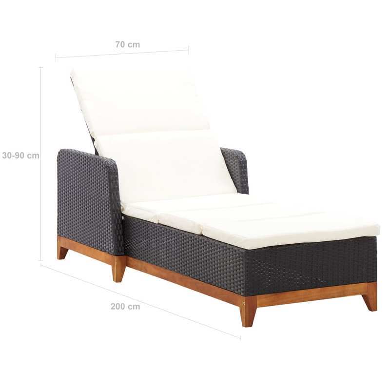 Loungestoel Buiten – Tuinstoel – Patio Stoel – Relaxstoel – Ligstoel – Zwart – Ergonomisch Ontwerp – Acacia Houten Poten