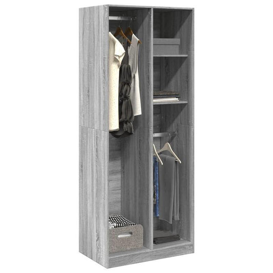 Kledingkast – Garderobekast – Kledingopberger – Dressoir – Opbergkast – Grijs Sonoma Eiken – Vrijstaand – Massief Hout – 80x50x200 cm