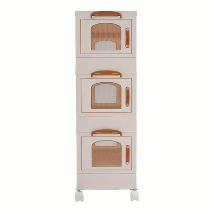 Opvouwbare Opberger – Opbergbox Met Wielen – Vouwkast Organizer – 3-laags Kastje – Milky White – Ruimtebesparend – Draagvermogen 50 kg