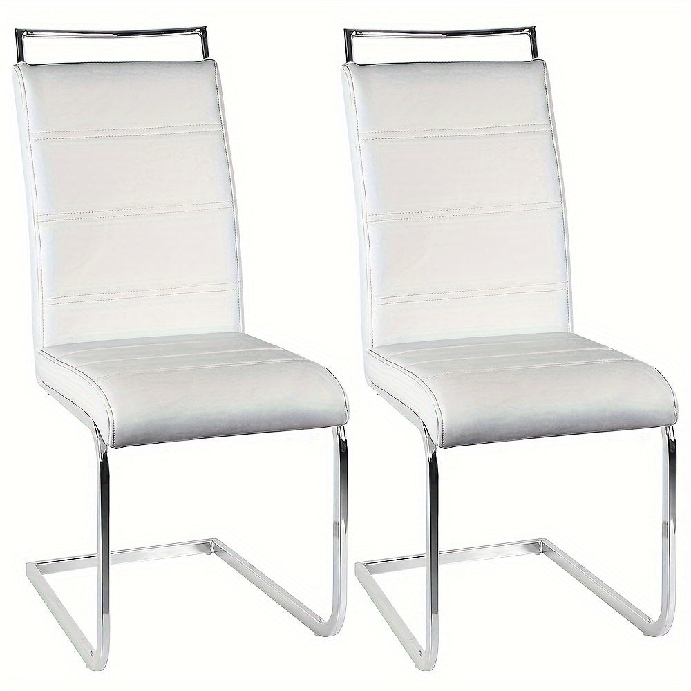 Eetkamerstoelen – Stoelen – Kuipstoelen – Bureaustoelen – Caféstoelen – Set Van 2 Witte PU-lederen Stoelen Met Hoge Rugleuning – Ergonomisch Ontwerp – Verchroomde Stevige Poten