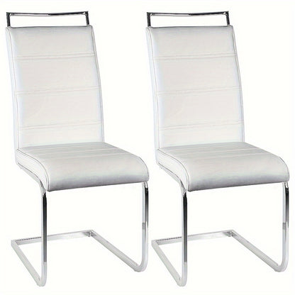 Eetkamerstoelen Set 2 Stuks – Stoelen – Keukenstoelen – Barkrukken – Bijzetstoelen – Moderne Witte Armless Stoelen – Gebogen Rugleuning – PU Kunstleer & Roestvrijstalen Frame – Zacht Gevuld – Max 150kg Draagkracht
