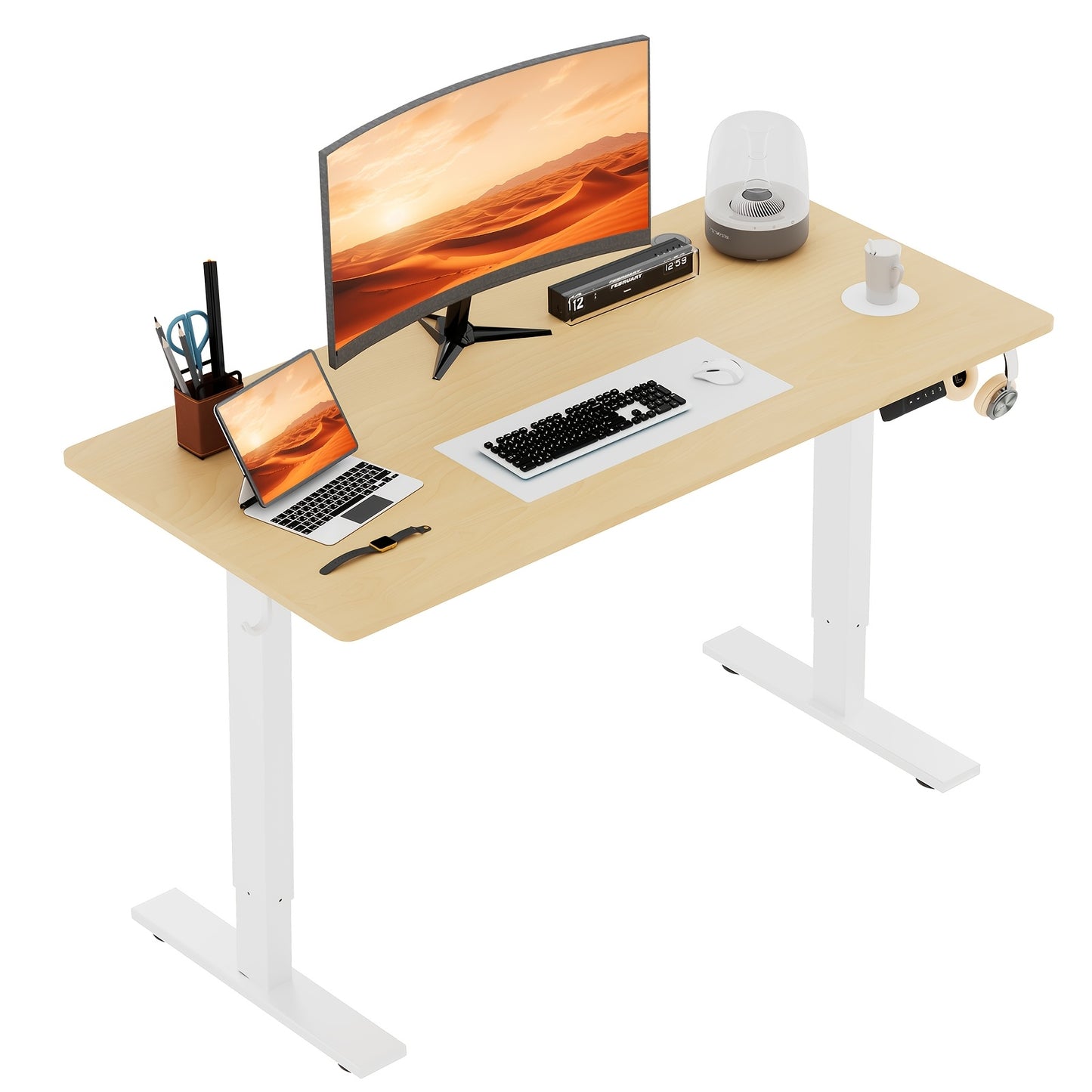 Verstelbaar Elektrisch Bureau – Zit-Sta Bureau – Staand Werkbureau – Elektrisch Bureau – Bureau Met Verstelling – 60x140 cm Pecan Houtkleur – Memory Functie – Stil En Robuust Stalen Frame
