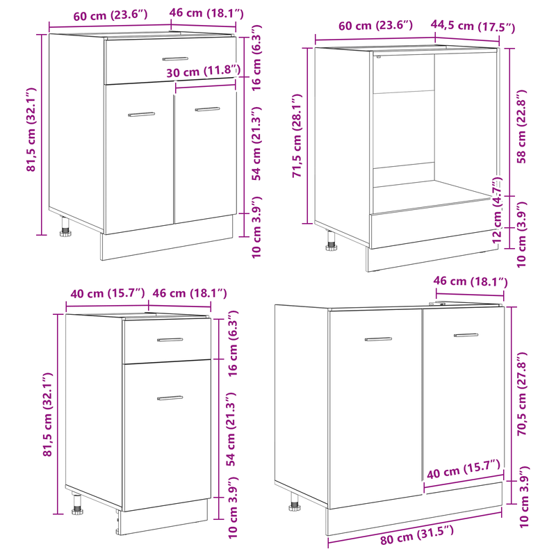 Keukenkast – Keukenmeubel – Opbergkast – Buffetkast – Apothekerskast – 8-delig – Rook Eikenhout – Stevig Houtmateriaal