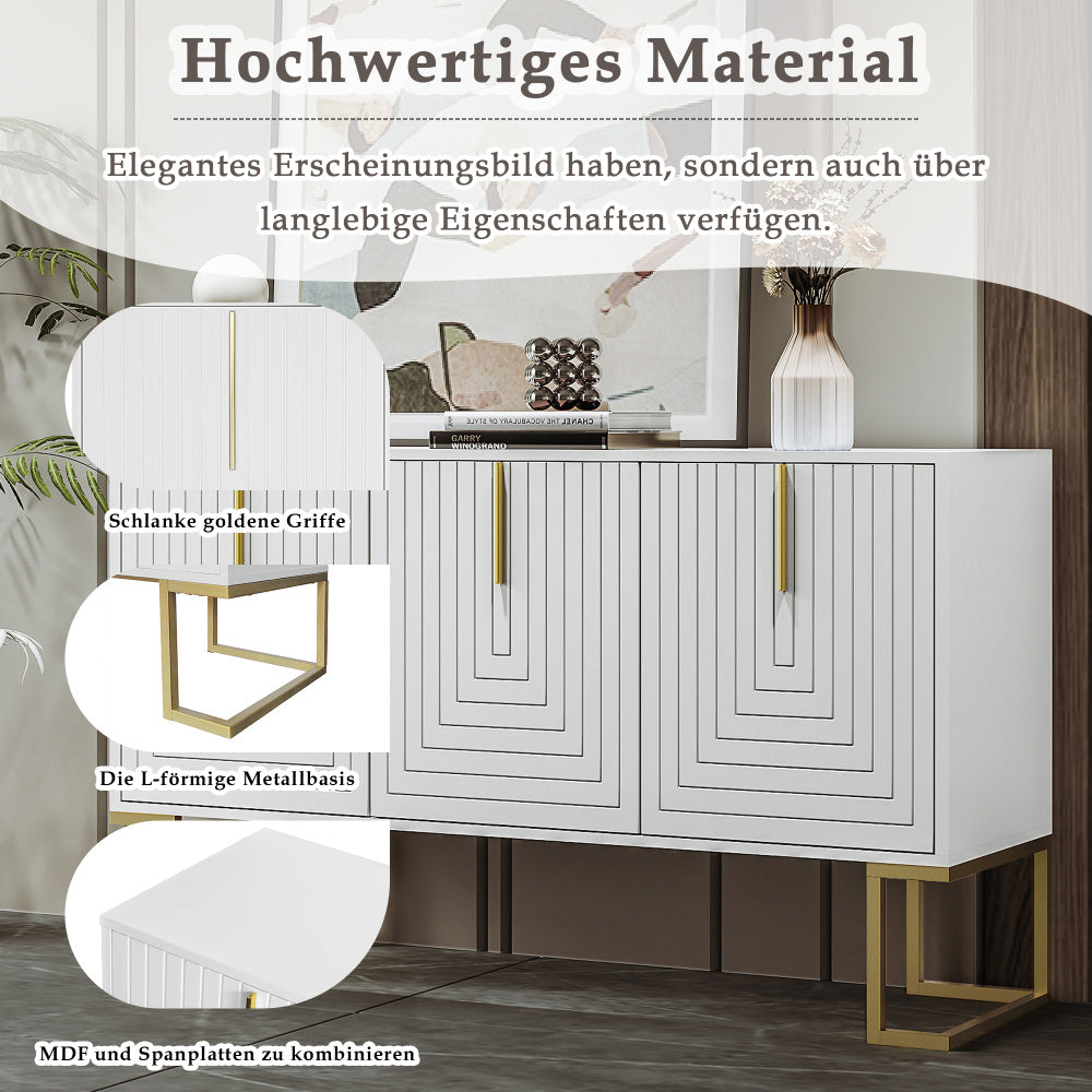 Dressoir – Opbergkast – Buffettafel – Kast – Ladekast – Modern Design – 3 Deuren Met Verstelbare Planken – Witte Afwerking Met Gouden Basis
