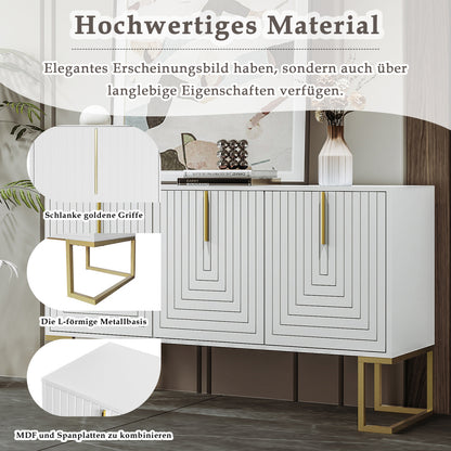 Dressoir – Opbergkast – Buffettafel – Kast – Ladekast – Modern Design – 3 Deuren Met Verstelbare Planken – Witte Afwerking Met Gouden Basis