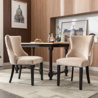 Eetkamerstoel – Stoel – Dinerstoel – Zitstoel – Fauteuil – Beige Velvet – Button Stitching – Comfortabele Zitting – Eigentijds Design