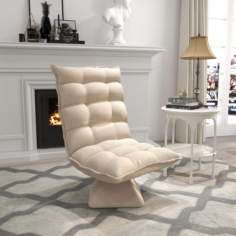 Relaxstoel – Fauteuil – Leesstoel – Draaifauteuil – Zithoekstoel – 360° Draaibaar – Verstelbare Rugleuning Tot 120° – Linnen Look – Beige – Compact 62x70x95 cm