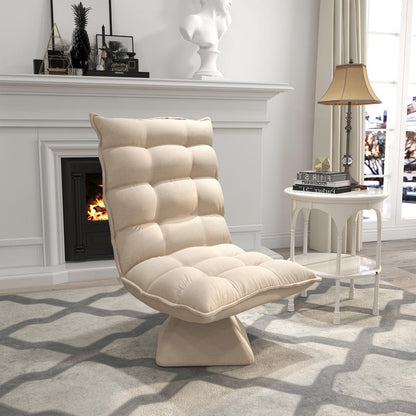 Relaxstoel – Fauteuil – Leesstoel – Draaifauteuil – Zithoekstoel – 360° Draaibaar – Verstelbare Rugleuning Tot 120° – Linnen Look – Beige – Compact 62x70x95 cm