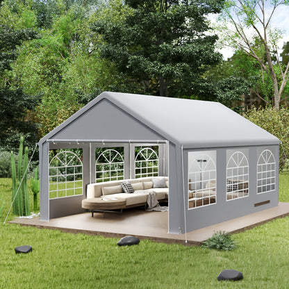 Partytent – Vouwtent – Tuinpaviljoen – Campingtent – Markttent – 4x6 Meter – Gegalvaniseerd Stalen Frame – Transparante PVC Ramen - Grijs