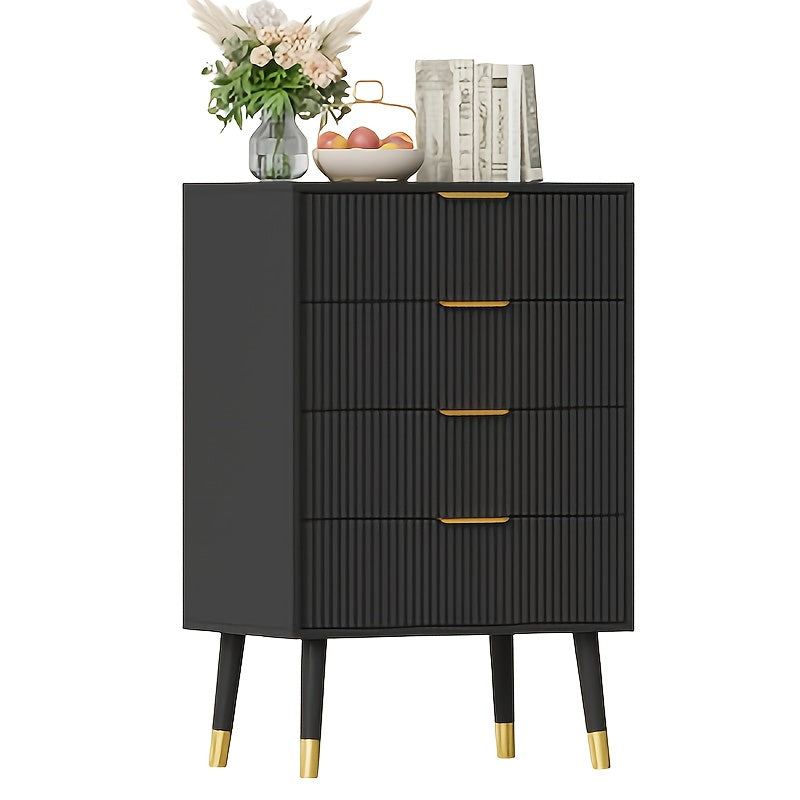 Ladekast – Ladenkast – Kommode – Opbergkast – Dressoir – Zwart – Gouden Poten & Handgrepen – 4 Ruime Lades – Stevig Hout & Metaal