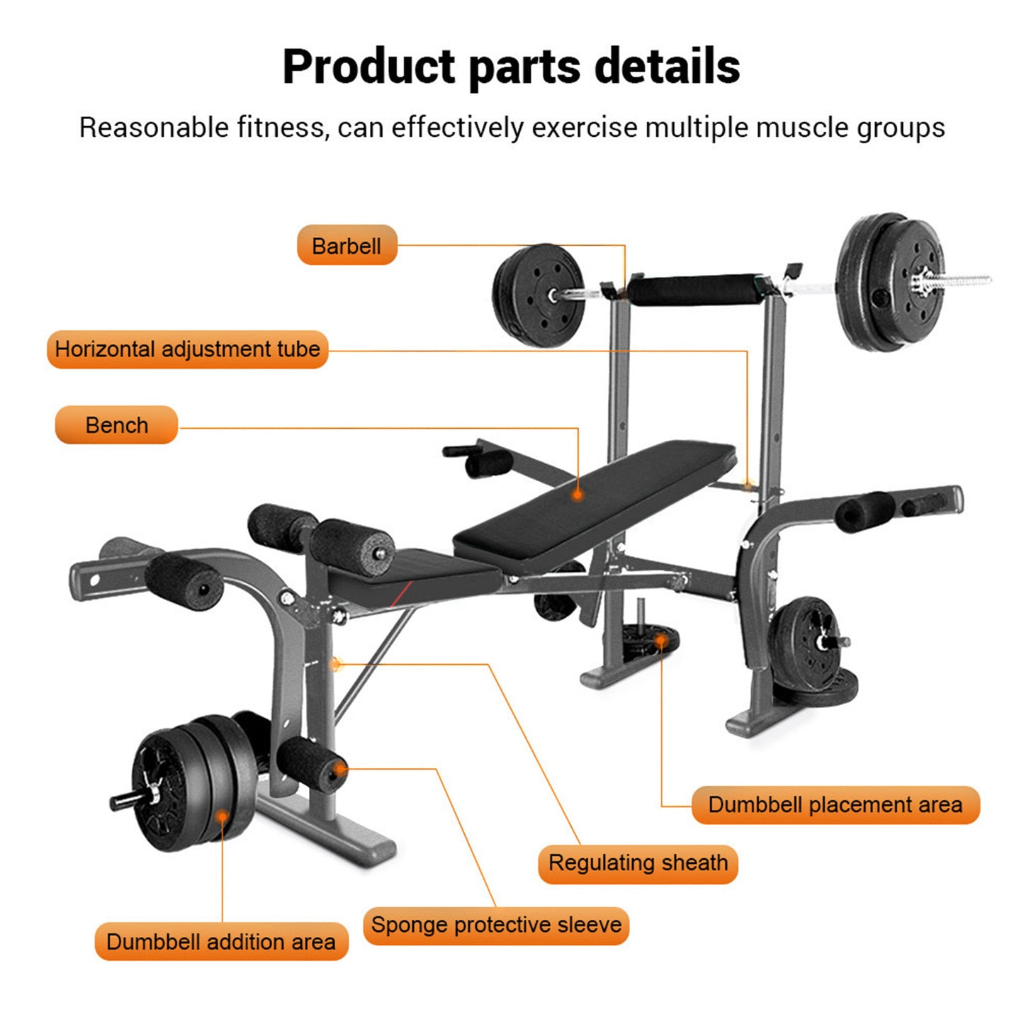 Alles-In-Één Bench Press Set – Krachttrainingsbank – Preacher Curl Bank – Leg Developer – IJzeren Constructie – Compact Formaat – Ergonomisch Design