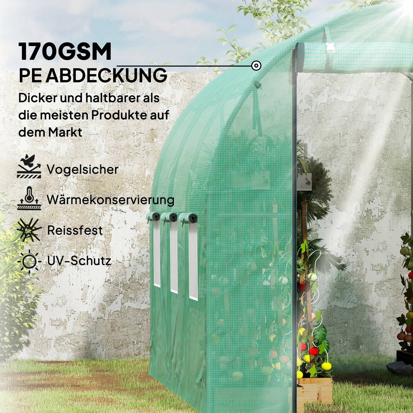 Kas – Tuinkas – Groentetunnel – Hobbykas – Kweekkas – 3x2x2m – UV-bestendig Plastic – 6 Ventilatieraampjes & Rolluikdeur