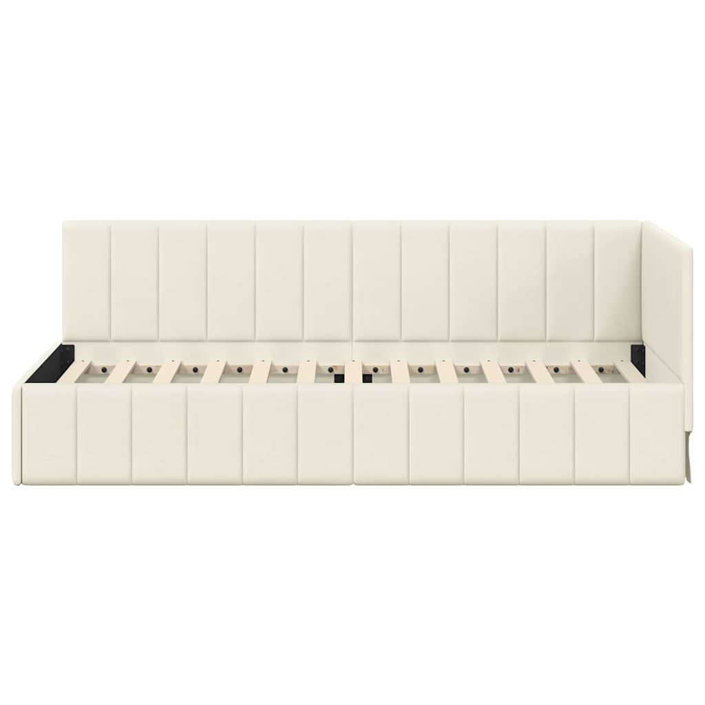 Bedframe – Bedombouw – Ledikant – Slaapbank – Bedplaats – Crèmekleurig Fluwelen Hoofdbord – 80x200 cm – Duurzaam Geplaatst Materiaal