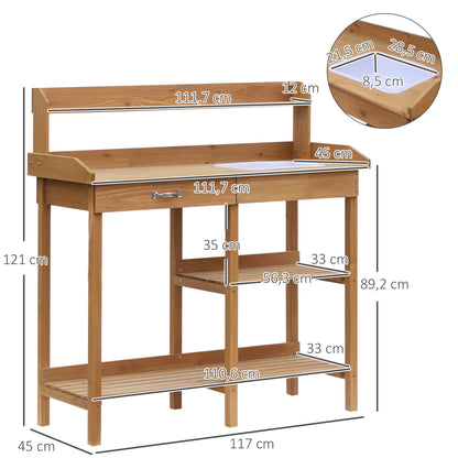 Tuinwerktafel – Plantentafel – Bloementafel – Tuinbureau – Werkbank – Grenenhout – Wasbak Ingebouwd – Werkhoogte 90 cm