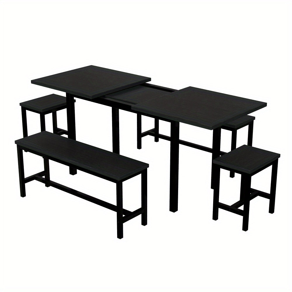 Eettafel Set – Eetkamerset – Keukentafel Set – Zitgroep – Uitschuifbare Tafel – 160x70x75 cm – Inklapbaar – Zwart – Stevig Metalen Frame – Ruimtebesparend Modern Design