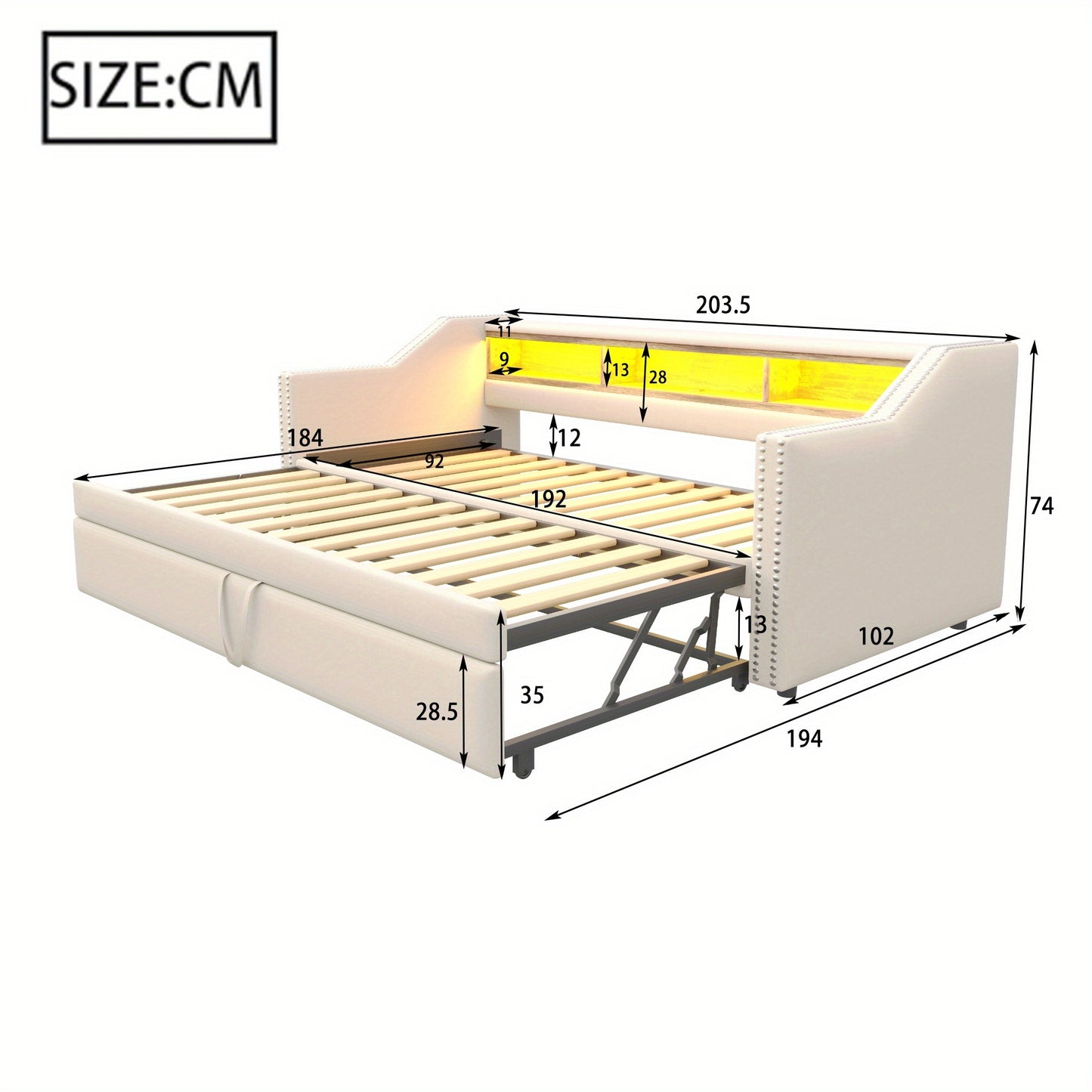 Slaapbank – Bedbank – Logeerbank – Uitklapbank – Sofa Bed – Compact Formaat – Met Opbergruimte – Stevig Frame – Beige Bekleding