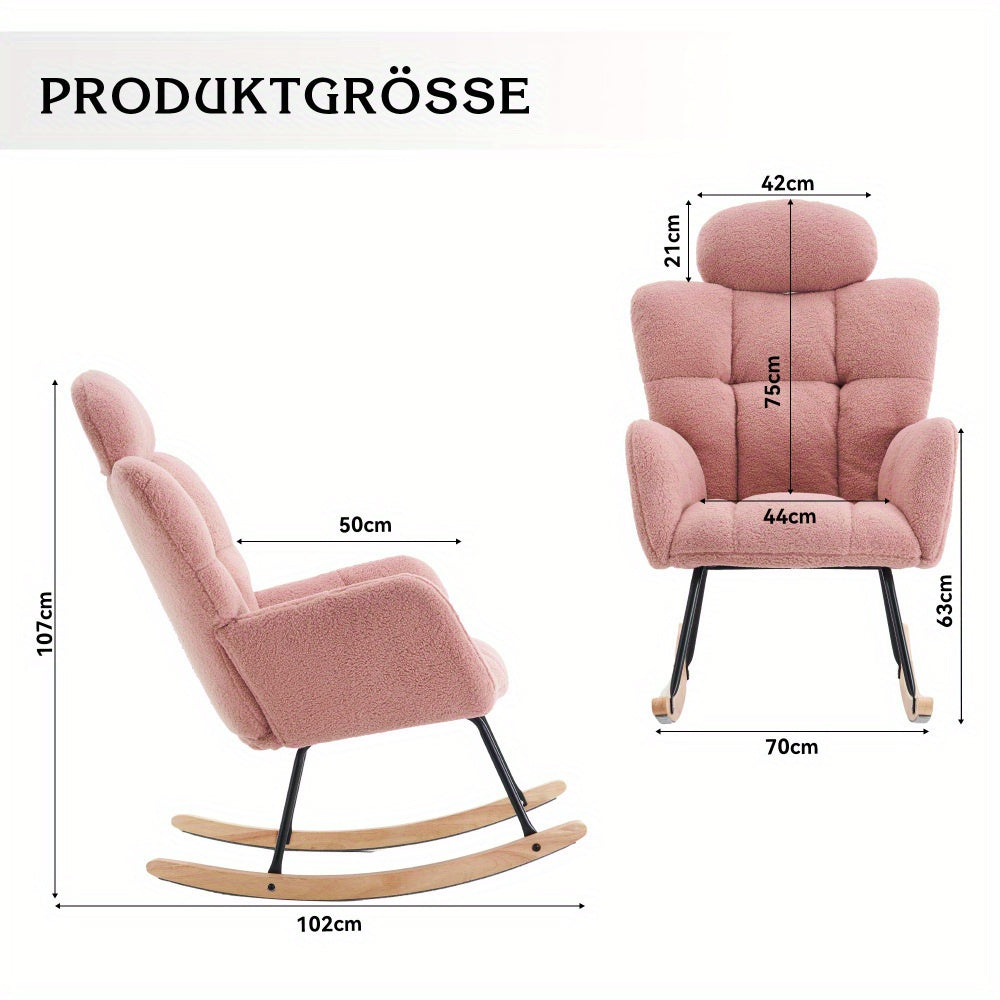 Schommelstoel – Schommelstoelen – Relaxfauteuil – Draaifauteuil – Loungestoel – Roze Variant – Dikke Ergonomische Rugleuning – Zachte Teddy Bekleding