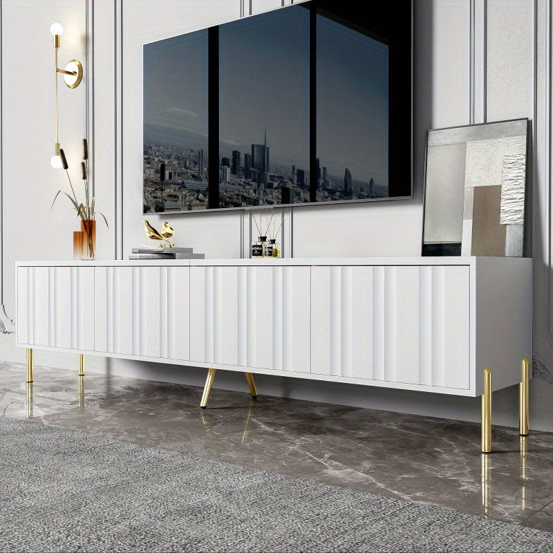 Tv Meubel – Tv Kast – Tv Dressoir – Mediameubel – Tv Meubel Wit – 190 cm Lang – Goudkleurige Pootjes – Softclose Groefde Deuren