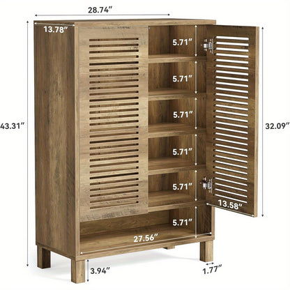 Schoenenkast – Schoenopberger – Schoenrek – Schoenmeubel – Schoenentoren – Groot 6-Laden – Natuurlijk Eikenhout – Stevig MDF – Ruimtebesparend Verticaal Design – 109,98 cm Hoog